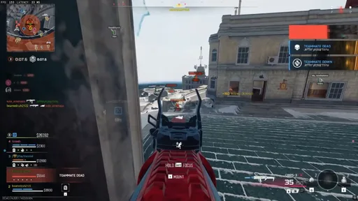 Warzone rooftop ESP with red player boxes